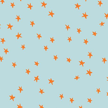 Pattern of orange stars on a light blue background 