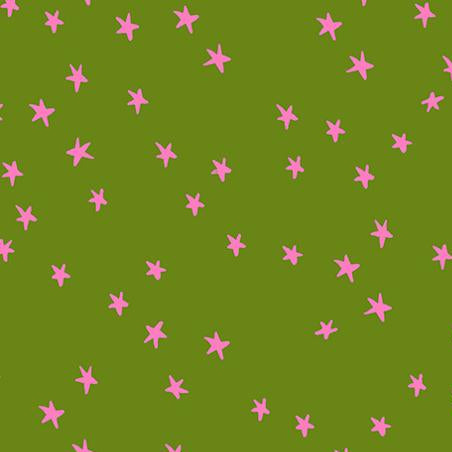 Pattern of pink stars on a green background 