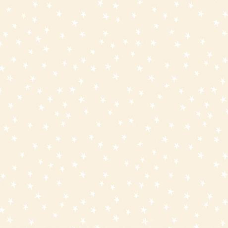 Fabric with small white star pattern on beige background.