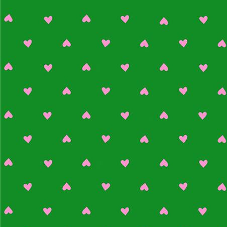 Pattern of pink hearts on a green background 