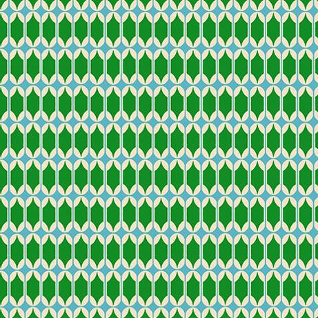 Patterned fabric with green and blue design