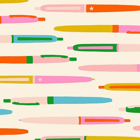Pattern of colorful pens on a beige background 