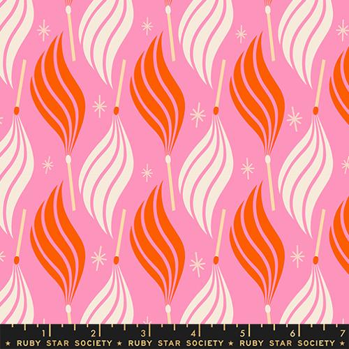 Patterned fabric with red and white abstract designs on a pink background, featuring Ruby Star Society label.