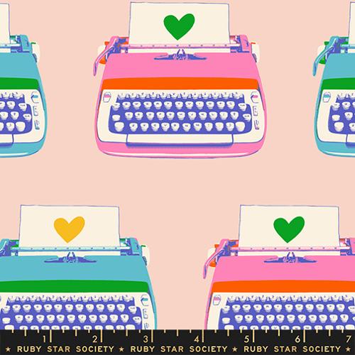 Ruby Star Society Best Day Ever Typewriters Vintage Pink - $22 CAD/metre