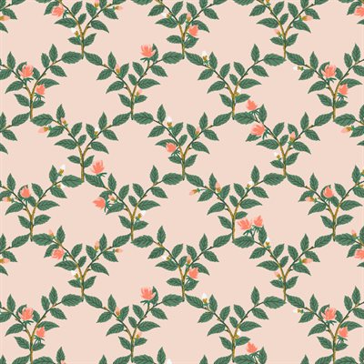 Floral pattern with green leaves and pink flowers on a beige background