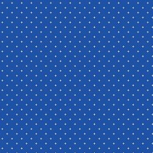 A close-up of a blue fabric or material swatch with a repeating small white dotted pattern.