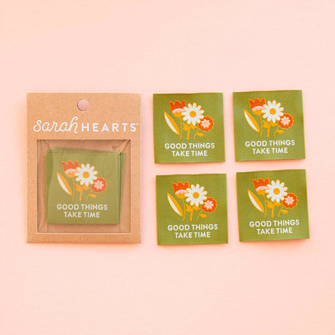 Sarah Hearts Labels - Good Things Take Time Large Woven Labels