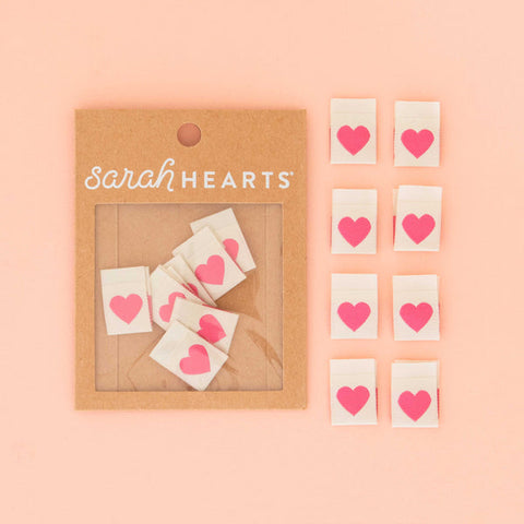 Sarah Hearts Labels - Pink Heart Woven Labels