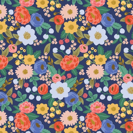 Colorful floral pattern on a dark blue background