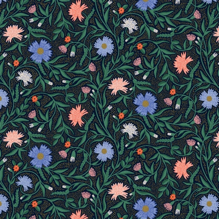 Pattern of colorful flowers on a dark background