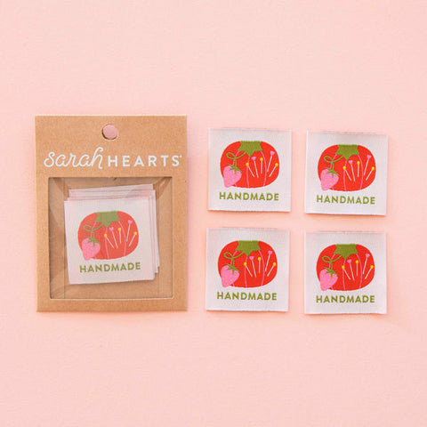 Sarah Hearts Labels - Tomato Pin Cushion Handmade Woven Labels