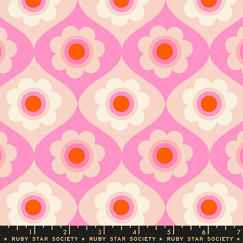 Patterned fabric with flowers and geometric shapes on a pink background, featuring Ruby Star Society label.