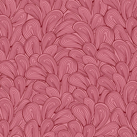 Dark pink linework swirls on a medium pink background