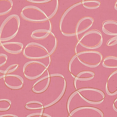 Cream and copper metallic linework streamers on a medium pink background